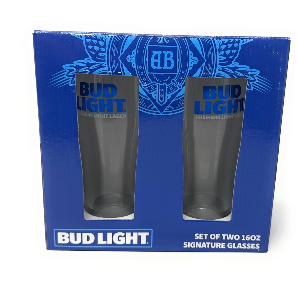 Bud Light Beer Signature Glasses 16OZ PINT Set of 2 Gift Set